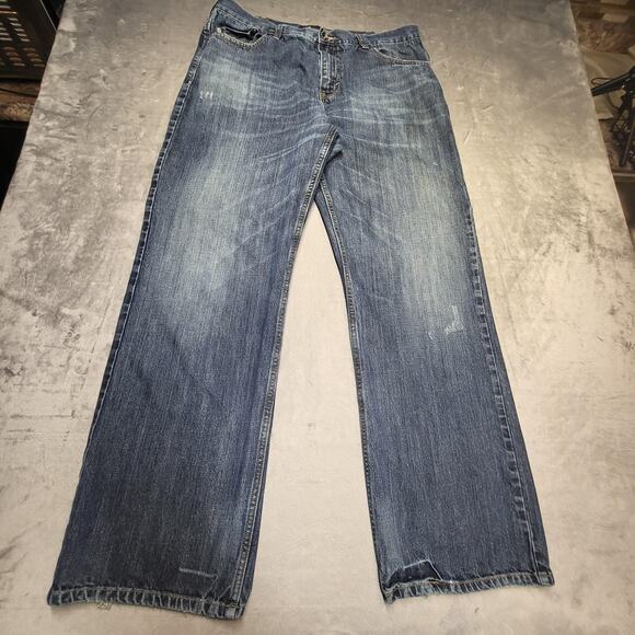 Old Navy Loose Jeans Mens 37x33 Blue Denim Straight Leg Distressed Faded Washed - Picture 1 of 10